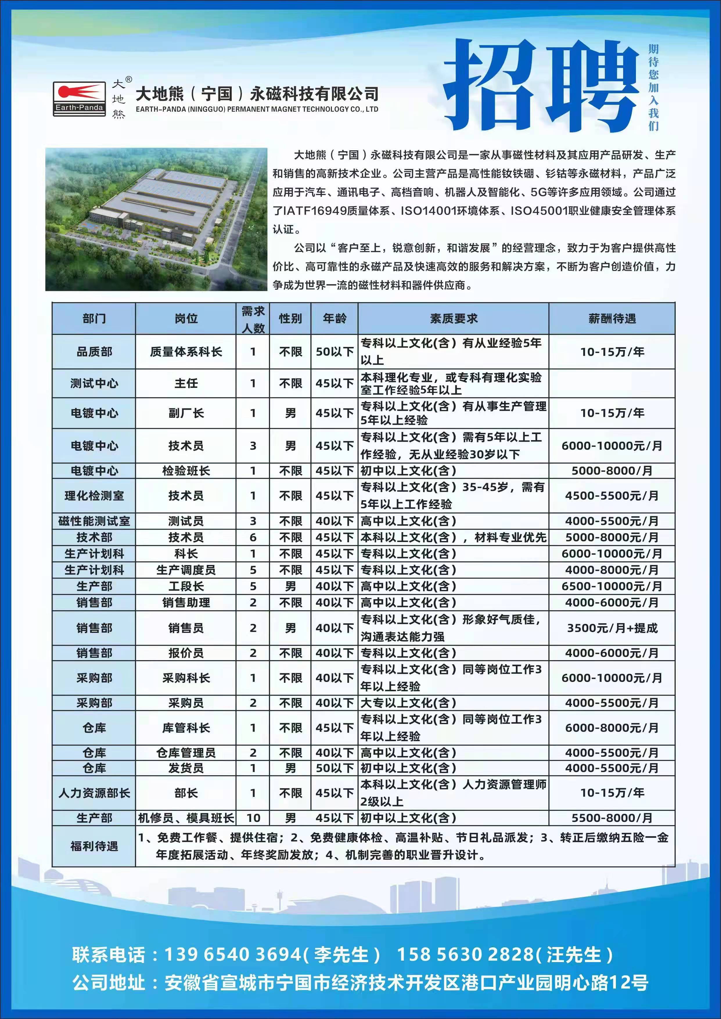 磁业公司最新招聘信息