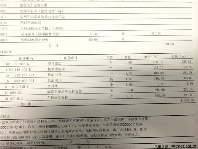 奥迪A4保养费用详解